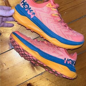 Womens Hoka Vibrant Coral and Navy Techon X shoes